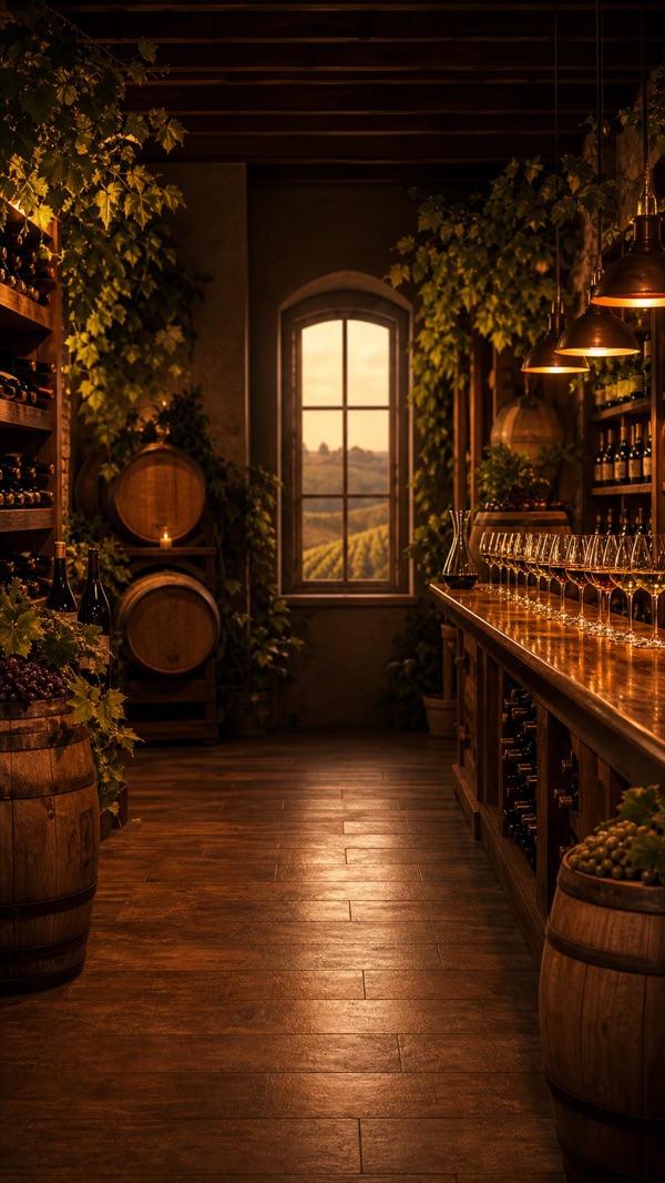 Wine bottles in a tasting room